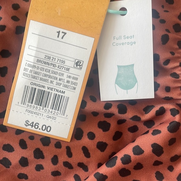 Kona Sol Brown Spotted Print High Neck Ruched One Piece Swimsuit - Picture 8 of 9